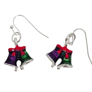 Silver Jingle Bell Christmas Dangle Earrings | Holiday